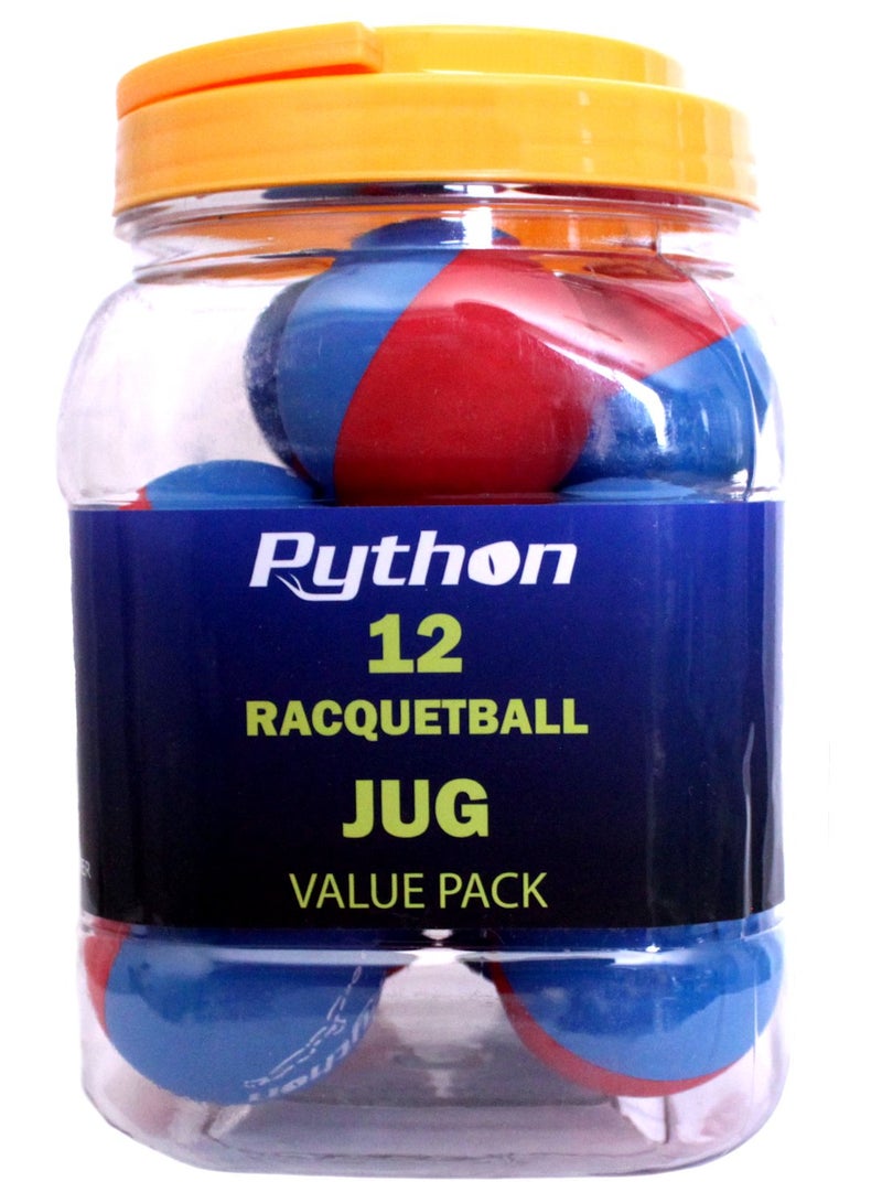 Python Racquetball Python RG Multi Colored Racquetballs (Value Pack - 12 Ball Jug/Endorsed by Racquetball Legend Ruben Gonzalez!)(Blue/Red) - Image 1